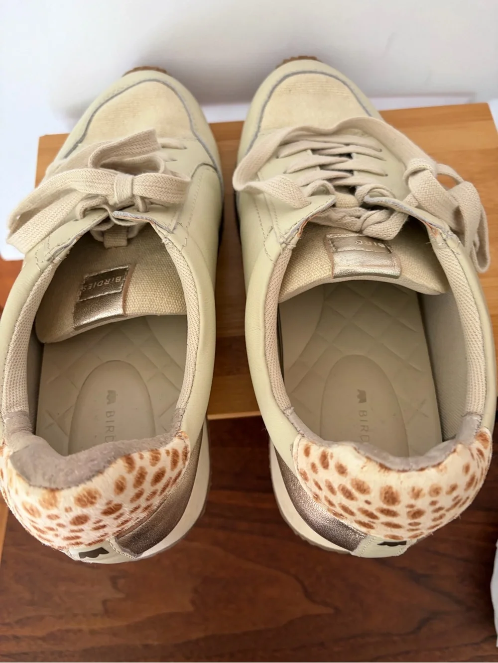 Birdies The Roadrunner Low-Top Sneakers Metallic Gold Heel & Leopard Accent